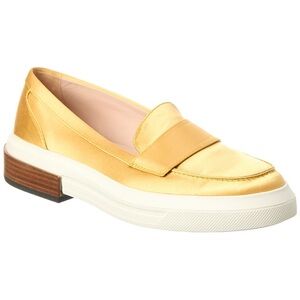 Tod’s Satin Loafers in Yellow Gold NEW Size EU 37 US 7 Made‎ in Italy Wood Heel